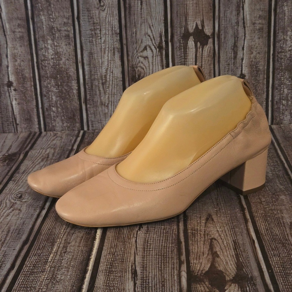 Sz 7 Womens Everlane The Day Heel Tan Leather Block Pump Heels Shoes VGUC